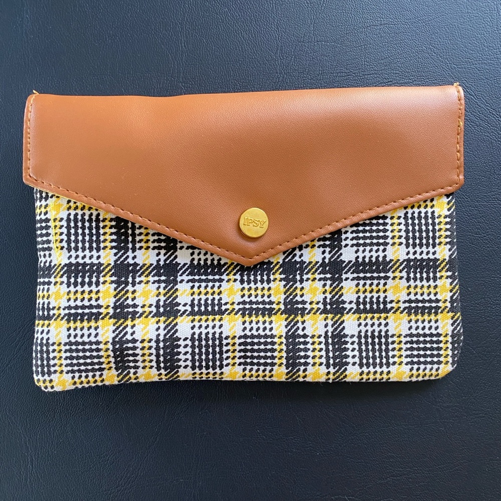 ipsy Yellow and Black Plaid Makeup Pouch
